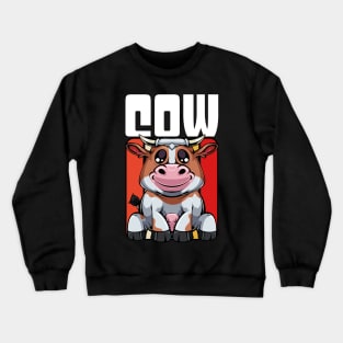 Cow - Cute Retro Style Kawaii Cattle Crewneck Sweatshirt